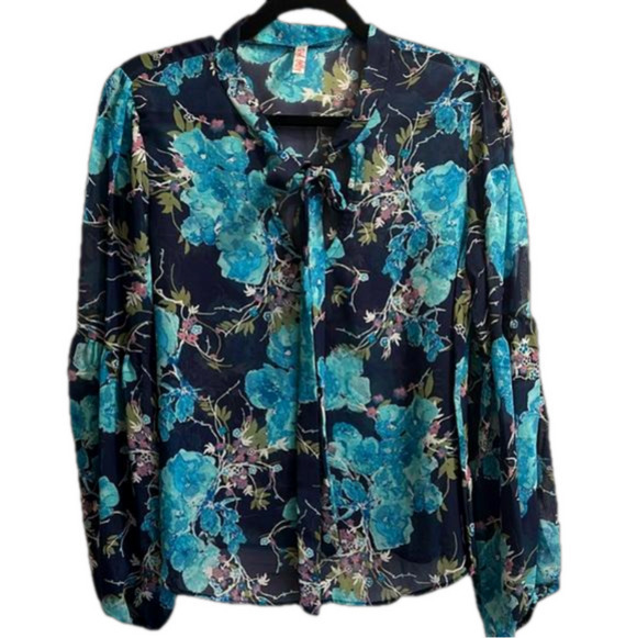red lolly Tops - Red Lolly sheer long sleeve floral blouse